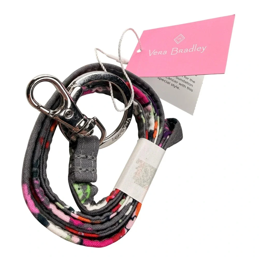 Vera Bradley Hope Blooms Lanyard 18 inch Gray Floral Keychain School Office Gift